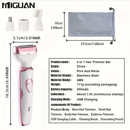 4 In 1 Women's Electric Hair Remover/Women's Multi-Function Electric Hair Remover Set/Women's Bikini Trimmer/USB Rechargeable