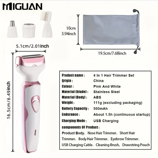 4 In 1 Women's Electric Hair Remover/Women's Multi-Function Electric Hair Remover Set/Women's Bikini Trimmer/USB Rechargeable