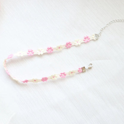 Fashion Women's Choker Necklace Lovely Gothic Pink Lace Pearl Pendant Elastic Short Clavicle Necklace Jewelry Gift For Girls