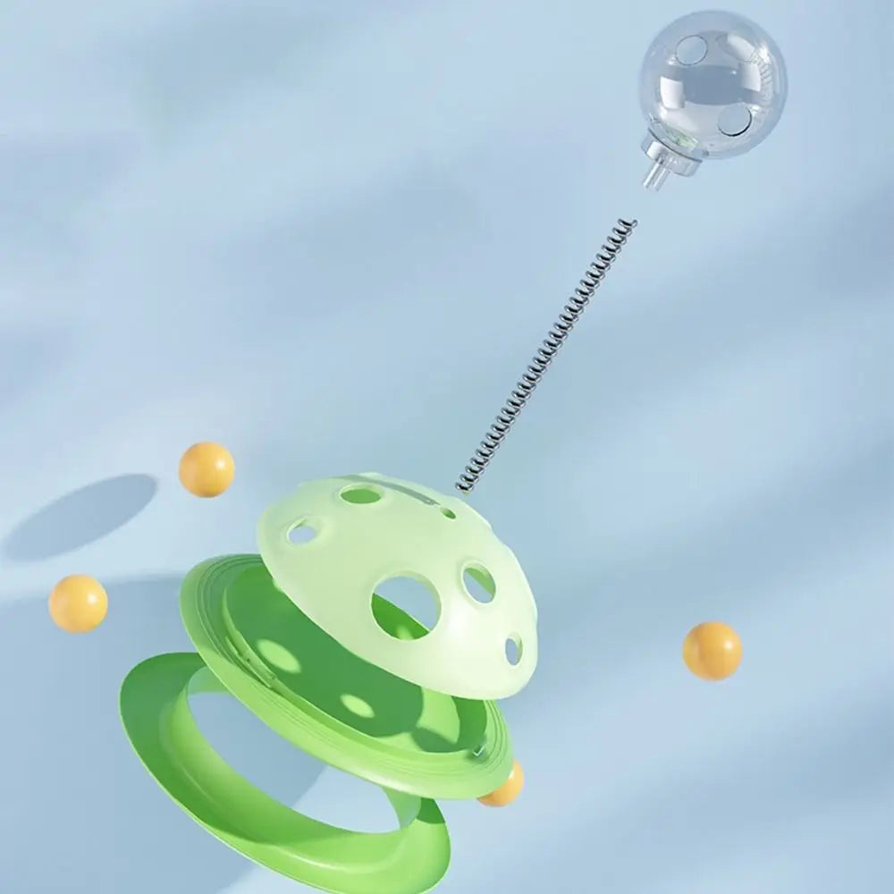 Plastic Cat Leaking Food Ball Detachable Interactive Cat Turntable Toy with Spring Rod Cat Track Kitten Playing Balls Toy