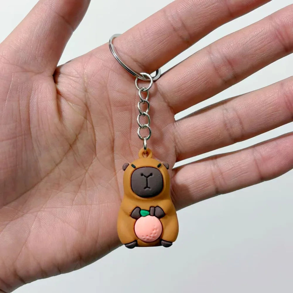Cute Capybara Keychain Doll Hugging Fruit Series Pendant Cycling Backpack Key Pendant Accessories Ugly Cute Pvc Soft Rubber