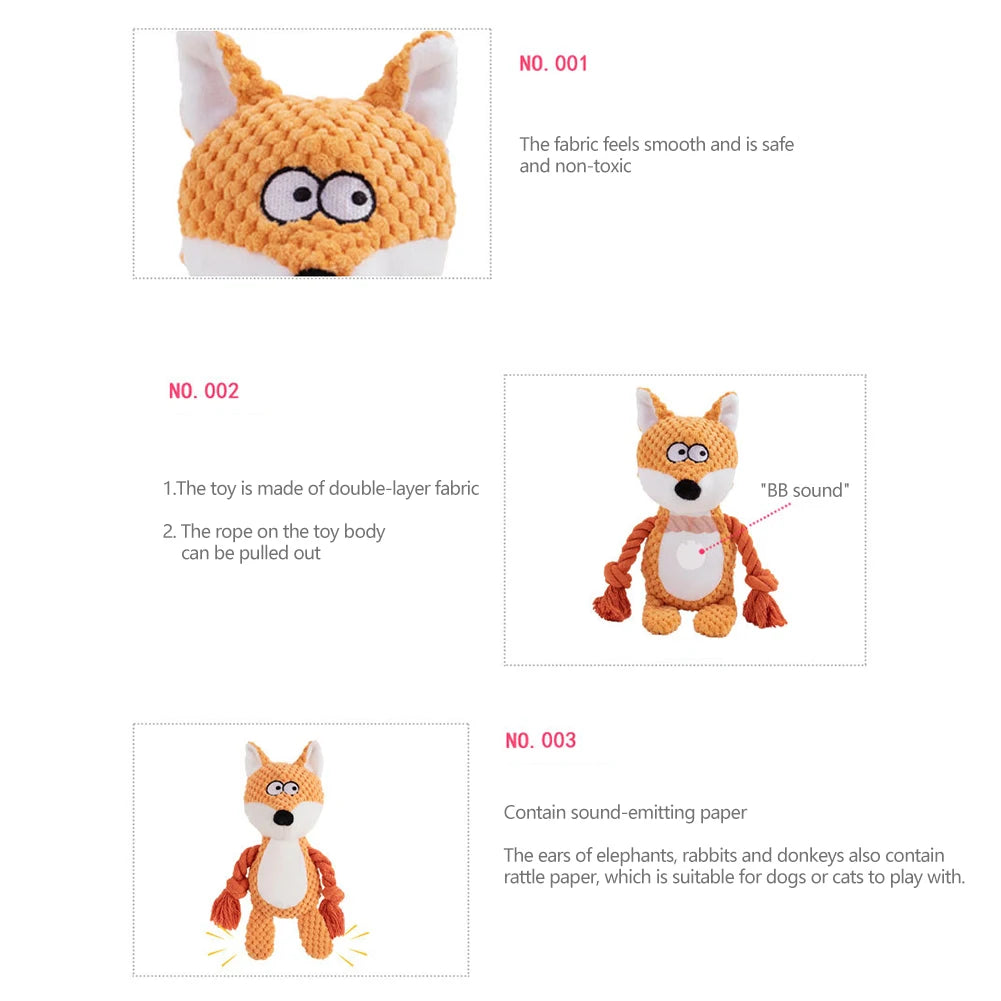 Dog Enrichment Toy Cute Animal Rope Dog Toy Plush Puppy Chew Pet Squeak Toy Cartoon Interactive Games For Dogs Stuff For Dogs