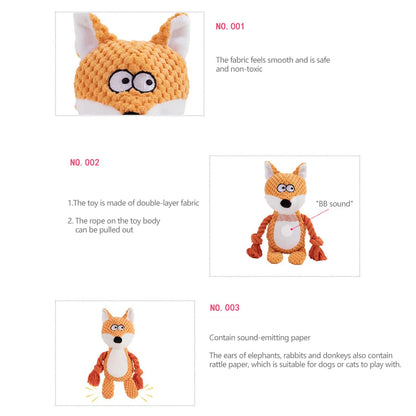 Dog Enrichment Toy Cute Animal Rope Dog Toy Plush Puppy Chew Pet Squeak Toy Cartoon Interactive Games For Dogs Stuff For Dogs