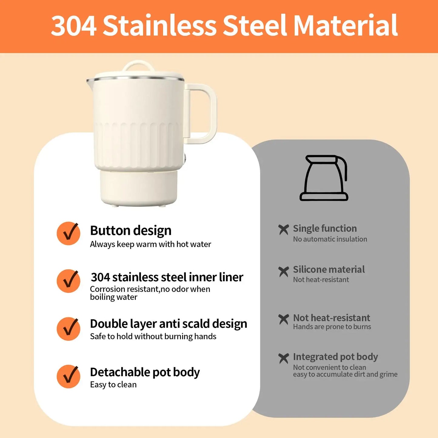 Foldable Electric Kettle 1L Folding Electric Kettles For Boiling Water Fast Boiling Machine With Steamed Egg Rack For Picnic