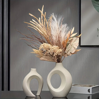 Hollow Nordic Modern Ceramic Vase Set of 2 for Modern Home Decor,Plastic imitation ceramic Hollow Flower Vases for Living Room