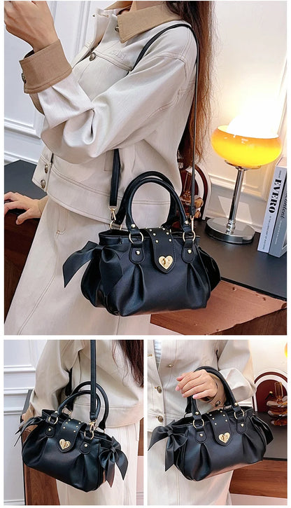Sweet Bow Lolita Pink Hand Bag Purse Women Harajuku Love Heart Soft Crossbody Bag Lady Kawaii Large Capacity Shoulder Bag Female