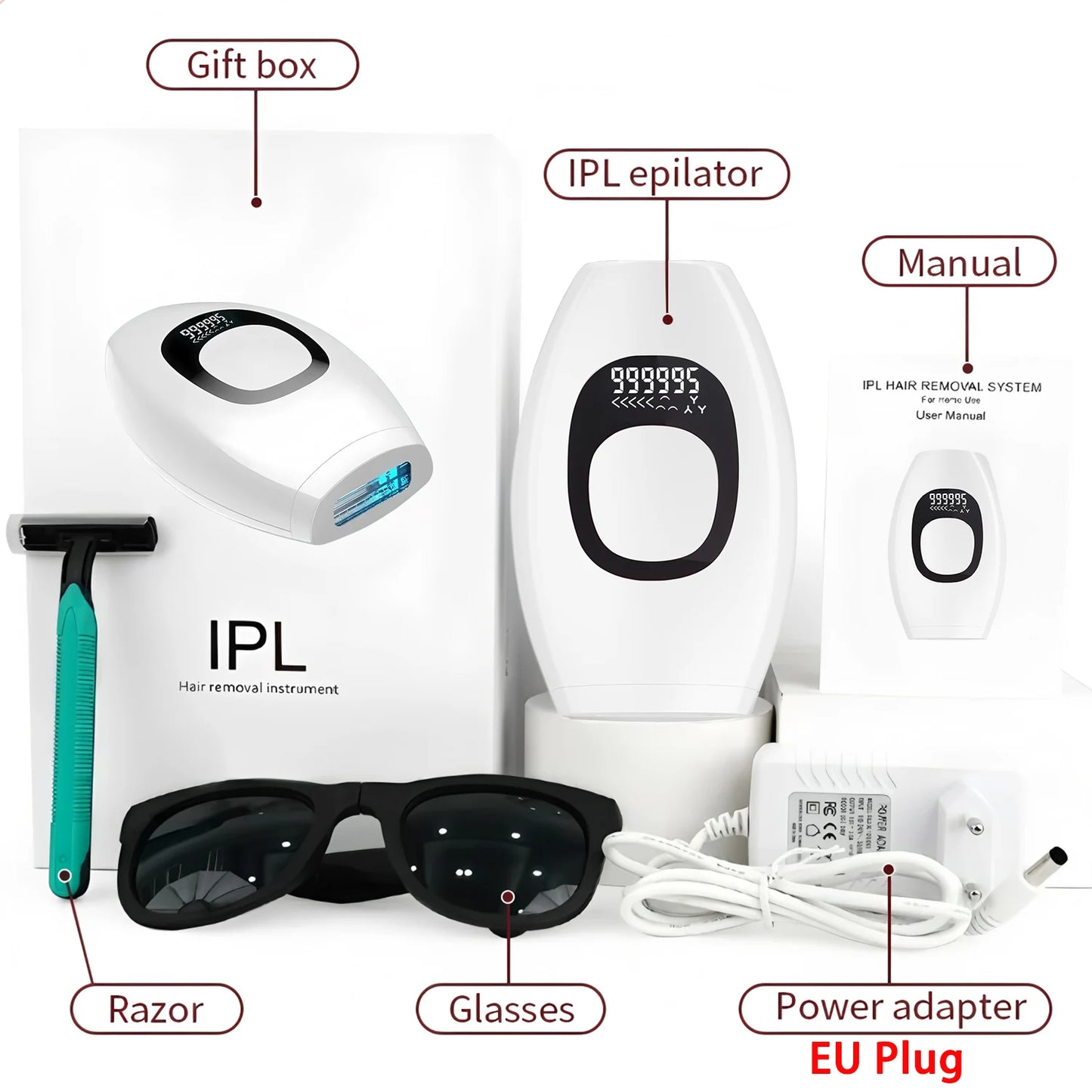 Professional Permanent Laser Depilator IPL Hair Removal Handset Home Use For Women and Men With Screen Display Flash Depilator