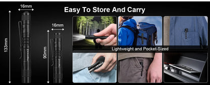 Portable Mini LED Pen Flashlight Waterproof Pocket Torch Handheld Light for Outdoor Camping Hiking Car Repair Emergency Home Use
