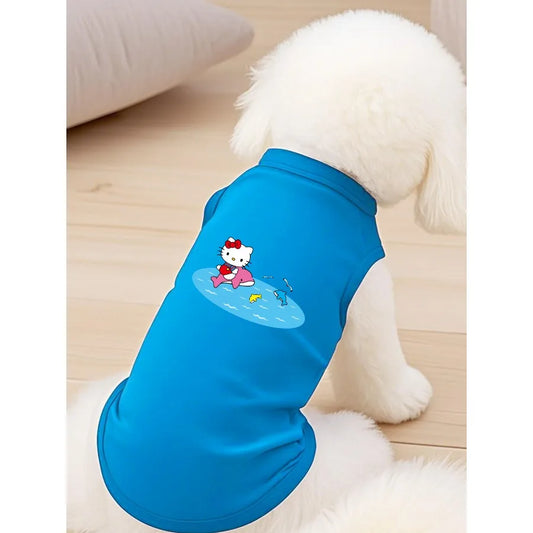 1 piece of polyester fiber material, cat ocean swimming print pattern, fashionable pet vest