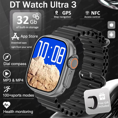 DT Ultra 3 Pro Smart Watch HD AMOLED Screen 32GB MP3 MP4 Player  APP Store GPS Navigator ChatGPT NFC Sports Smartwatch Men Women