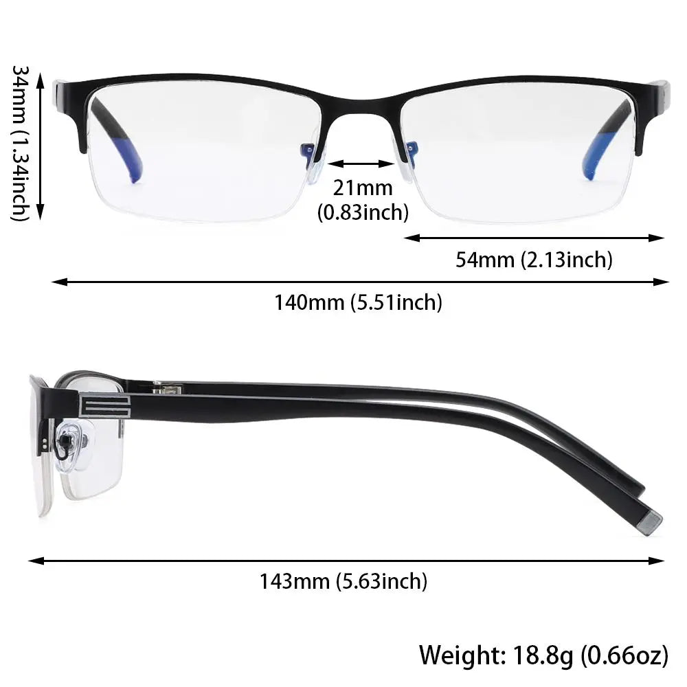 2023 Stainless Steel Bifocal Reading Glasses for Mens Anti Blue Light Business Half Frame Presbyopia Eyeglasses +1.0 To +4.0