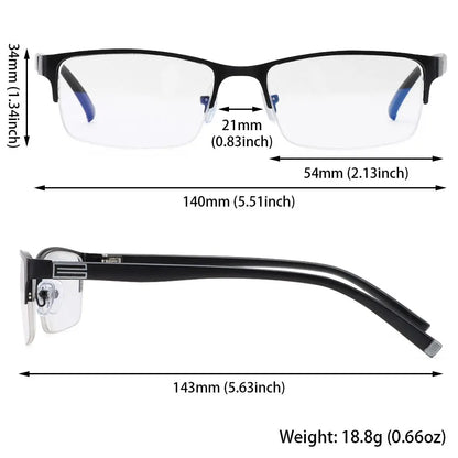 2023 Stainless Steel Bifocal Reading Glasses for Mens Anti Blue Light Business Half Frame Presbyopia Eyeglasses +1.0 To +4.0