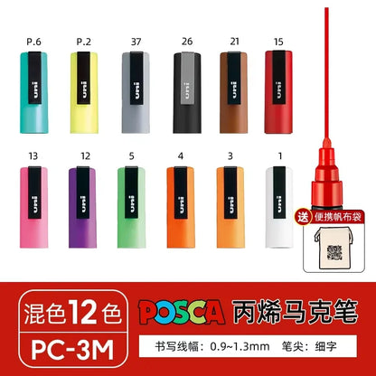 Japan Uni POSCA Marker Pen Set Acrylic Graffiti Drawing Permanent Waterproof Children's Drawing PC-3M/1M/5M Fabric Art Supplies