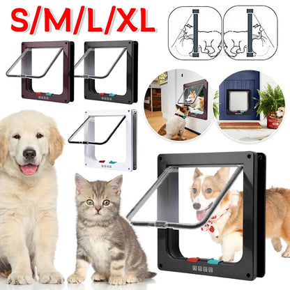 Cat Flap Door Magnetic Pet Door with 4 Way Security Lock for Cats Controllable ABS Plastic Small Puppy Gate Kitten Safety in&out