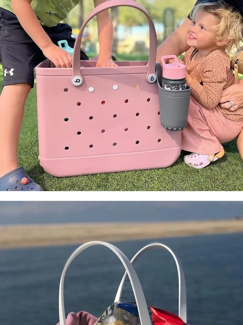 M/L/XL Fashion Beach Bags EVA Rubber Waterproof Storage Baskets Travel Shopping Handbag Women Shoulder Solid Color Tote Bag