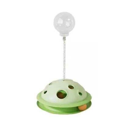 Plastic Cat Leaking Food Ball Detachable Interactive Cat Turntable Toy with Spring Rod Cat Track Kitten Playing Balls Toy