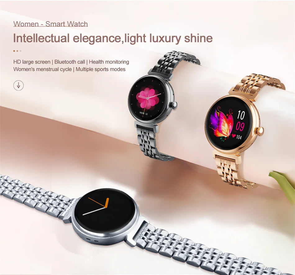 1.04 inch AMOLED Screen Fashion Ladies Smart Watch Screen Always Display Bluetooth Call Smartwatch Metal Body Small Screen Watch