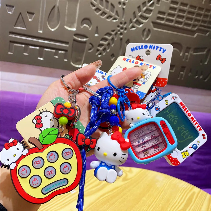 Wholesale Sanrio Keychain Hello Kitty Schoolbag Pendant Kawaii Kt Red Blue White Cartoon Key Kitty Tv Beaded Keyring Girl Gift ﻿