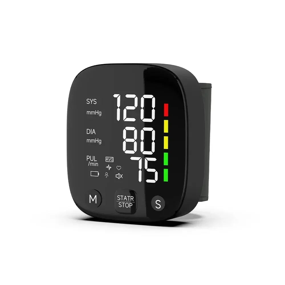 Blood pressure monitor bag New LED Rechargeable Wrist Blood Pressure Monitor English Voice Broadcast Tonometer BP Monitor