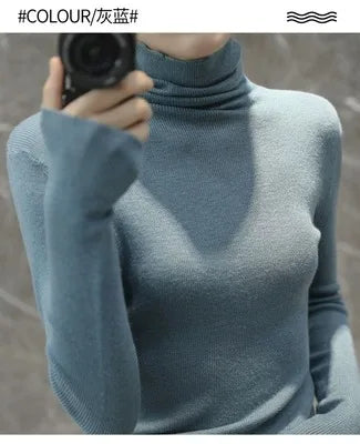 2023 New autumn/winter cashmere sweater women's turtleneck pullover ultra-thin pile neck sweater wool knit