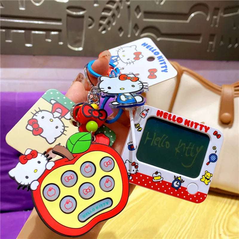Wholesale Sanrio Keychain Hello Kitty Schoolbag Pendant Kawaii Kt Red Blue White Cartoon Key Kitty Tv Beaded Keyring Girl Gift ﻿