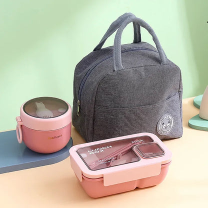 850/1100ml Portable Lunch Box Outdoor Picnic Bento Box with Soup Bowl Tableware Thermal Bag Microwavable Heating Meal Box