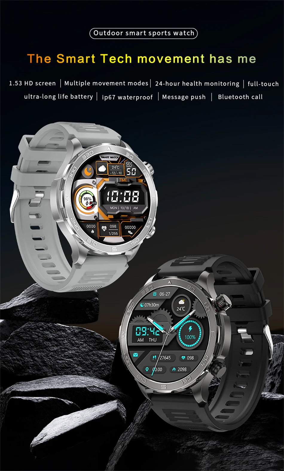 2025 New GPS Bluetooth Call Smart Watch Men AMOLED HD Screen Heart Rate NFC IP68 Waterproof Sports Smart Watch For Android iOS