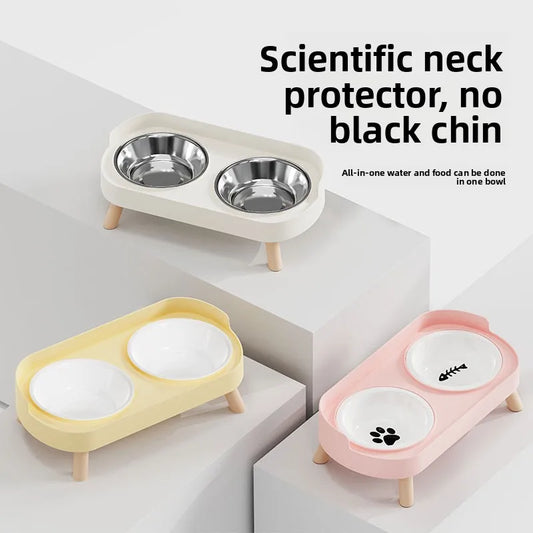Pet Bowl PP Plastic Double Bowl Anti-killing Bowl Water and Grain Integrated Dog Bowl Cat Dog Water and Grain Bowl