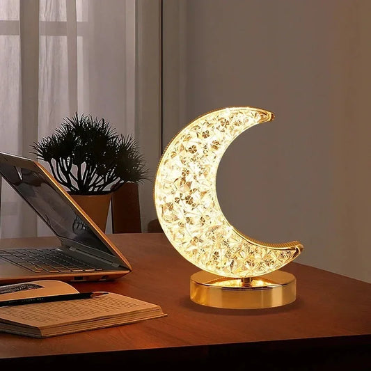 Night Light Bedroom Crystal Touch Dimming Room Home Decor Aesthetics USB Bedside LED Ambient Table 3D Moon Lamp