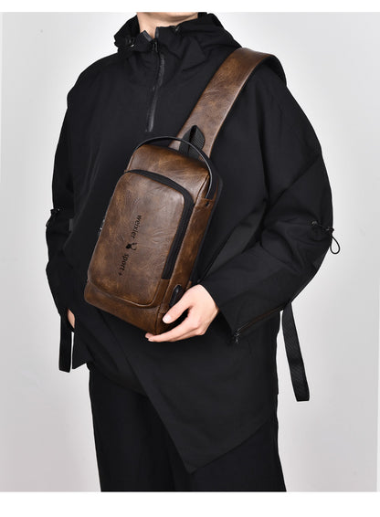 New Casual Chest Bag Travel shoulder bag Men Multifunction Anti-theft USB Charging Crossbody Bag Quality PU Leather Pack Male