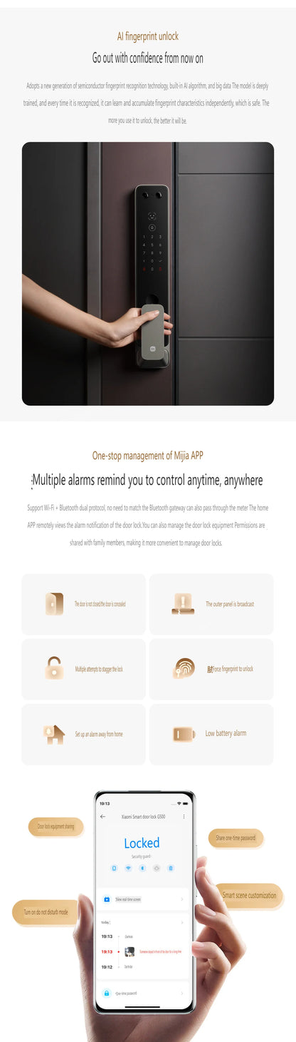 2025 Xiaomi Automatic Smart Door Lock G500 3D Face Recognition with Cat Eye Fingerprint Bluetooth Password Unlock Mi Home APP