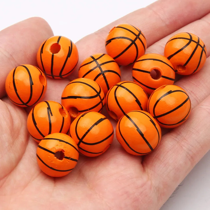 10pcs 16mm Basketball Baseball Spacer Beads Round Ball Wooden Beads For Making Bracelet Necklace DIY Jewelry Supplies