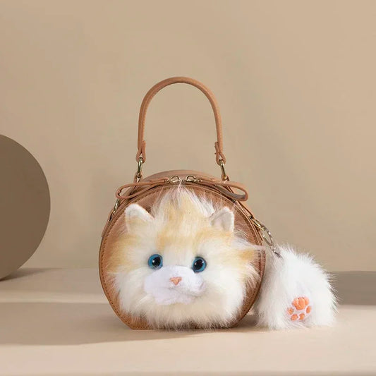 Fashion Cute Plush Cat Shoulder Bags 2025 New Trend High Quality Pu Zipper Niche Simplicity Sewing Thread Crossbody Bags