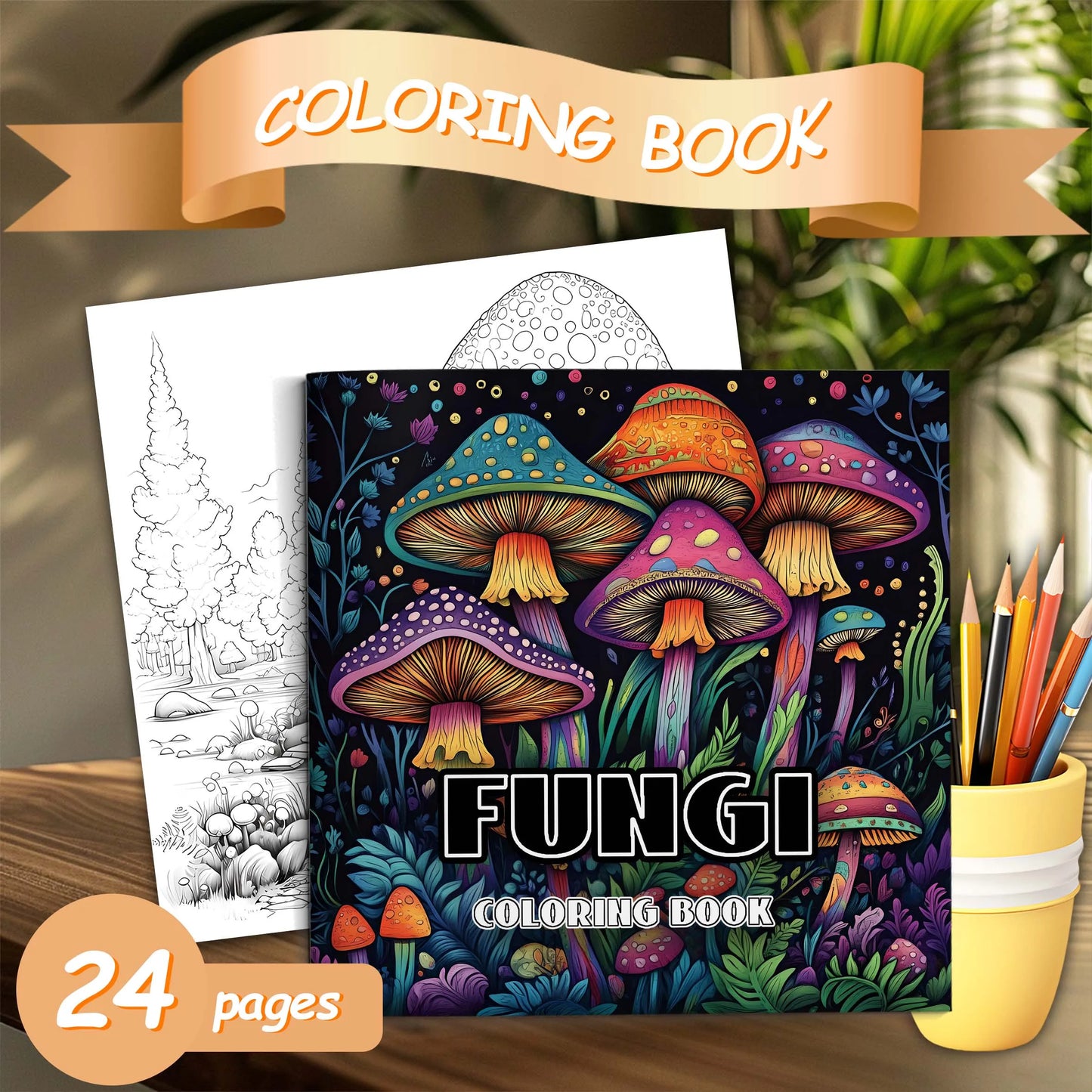 1pc Art Coloring Book 24Page Coloring Book Gift For Birthday Relieve Stress Kill Time Graffiti Painting Drawing Mushrooms Forest