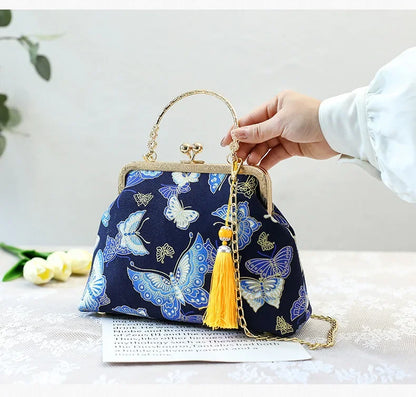 Fashion Vintage Fringe Bag Small Shell Bags Chain Women Shoulder Crossbody Bag Crane Flying Women's Handbags Purses Embroidery