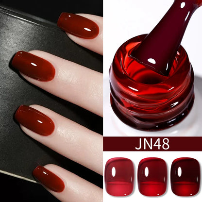 BORN PRETTY 10ml Wine Red Glitter Jelly Nude Gel Nail Polish Soak Off Translucent Color UV Light Cure for Nail Art DIY at Home
