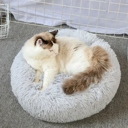 Long haired ultra soft pet cat bed plush washable calming bed donut bed comfortable sleeping artifact