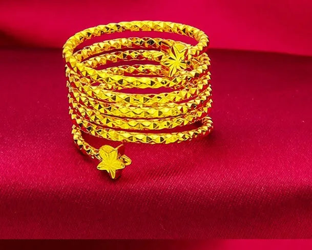 Dubai Spiral Flower Ring Brazilian Women 24K Gold Color Wedding Bride Arabic Ethiopian Big Nigerian Jewellery Moroccan Resizable