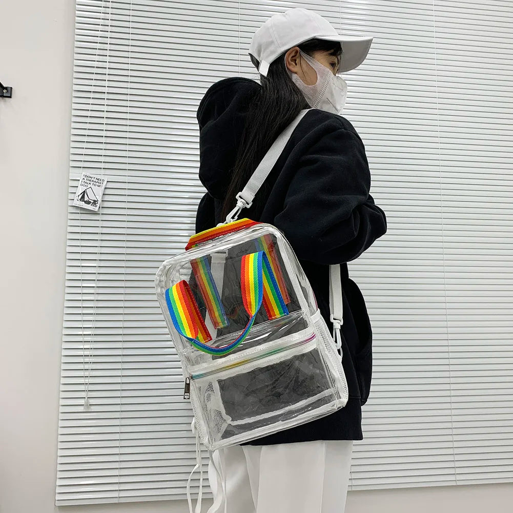 Transparent PVC Outdoor Sports Fitness Knapsack Casual Travel Visible Backpack Large Capacity Waterproof Top-Handle SchoolBag