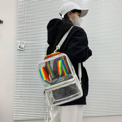 Transparent PVC Outdoor Sports Fitness Knapsack Casual Travel Visible Backpack Large Capacity Waterproof Top-Handle SchoolBag