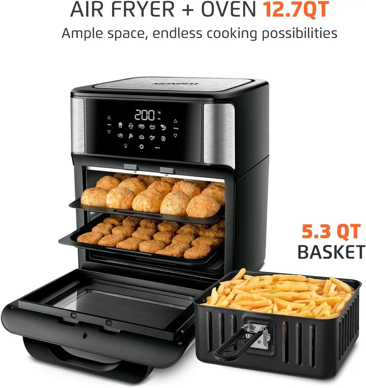 Air Fryer Oven 1800W, 12.7QT Capacity, Touchscreen Panel, Automatic Shut-Off – Black & Stainless Steel