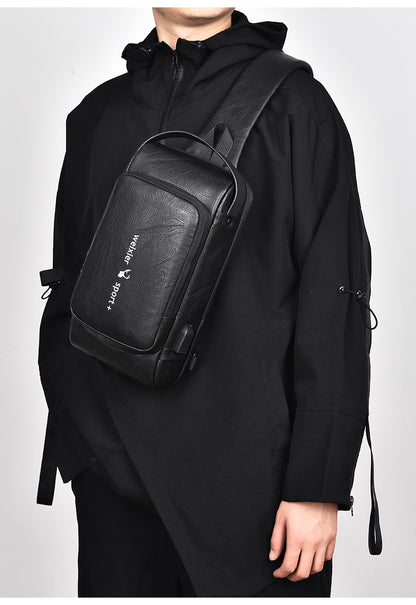 New Casual Chest Bag Travel shoulder bag Men Multifunction Anti-theft USB Charging Crossbody Bag Quality PU Leather Pack Male