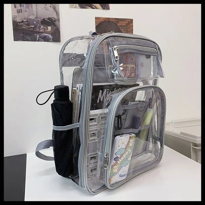 Casual PVC Clear Backpack Large Capacity with Multi-pockets Students Bookbag See Through Waterproof Transparent Backpack Travel