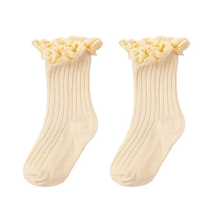 Korean Baby Children Girls Cute Striped Socks Kids School Uniform Stockings Princess Floral Ruffled Long Socks Mid-calf Socks