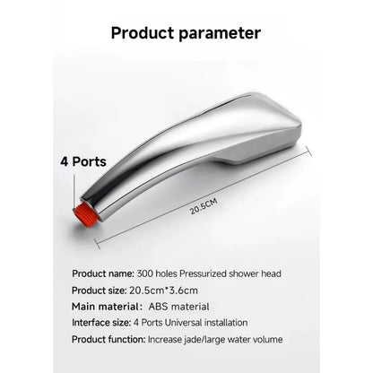 300 Holes Pressurized Showerhead Hand Hold Square Shower Head Water Saving Rainfall Spray Nozzle Bathroom Accessories
