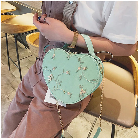 Sweet Lace Round Handbags High Quality PU Leather Women Crossbody Bags for Women 2025 Small Fresh Flower Chain Shoulder