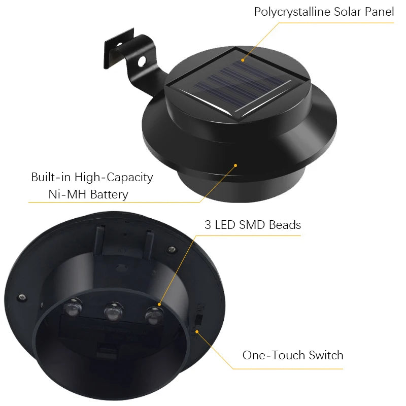 3LED Solar Power Gutter Light Waterproof Wall Lamp White Warm Fence Night Light for Garden Pathway Campin Deco LED Light Fixture
