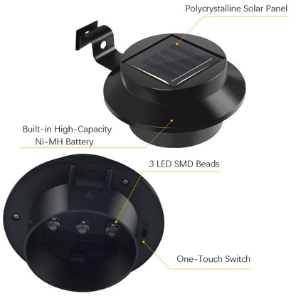 3LED Solar Power Gutter Light Waterproof Wall Lamp White Warm Fence Night Light for Garden Pathway Campin Deco LED Light Fixture