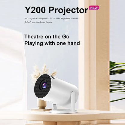 HY200 Portable Projector 1080P, 270° Adjustable Angle, Movie Projector for Phone/Laptop/TV Box, Speaker & HDMI/USB Input