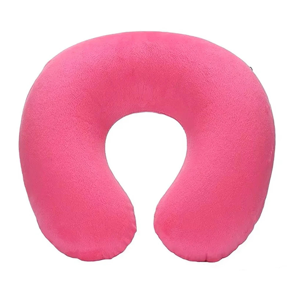 1PC U-shaped Travel Pillow Portable Lazy Inflatable Neck Cervical Support Short Plush Office Sleep Essentials
